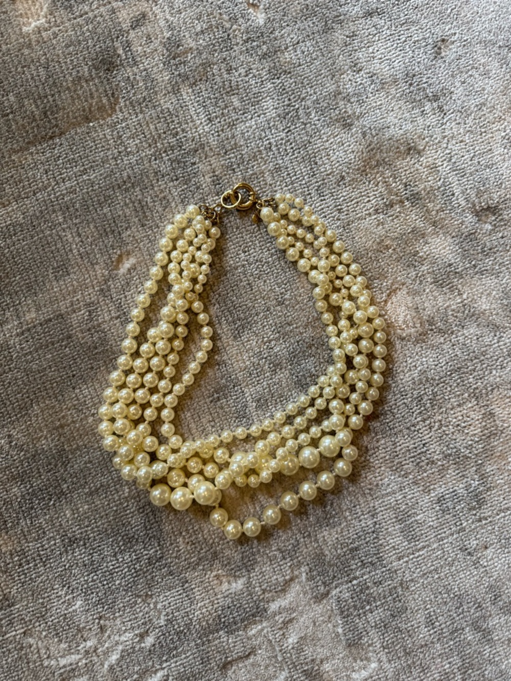 Elegant Multi-Strand faux Pearl Necklace - Cream Pearls with Gold Clasp